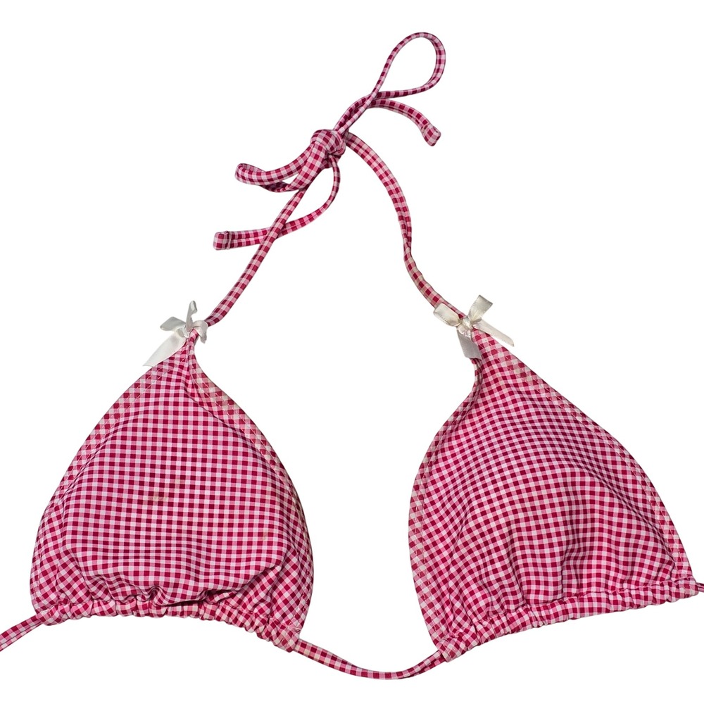 Unbranded Red White Gingham Checkered Triangle Bikini Top Coquette Bows Vintage
